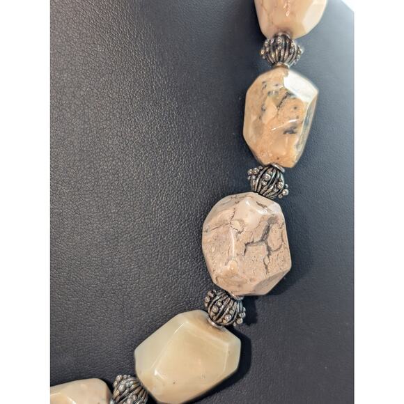 Signed JRI USA 925 Sterling Silver Tan Agate Beaded Necklace 20" - 114.0g - Picture 3 of 9